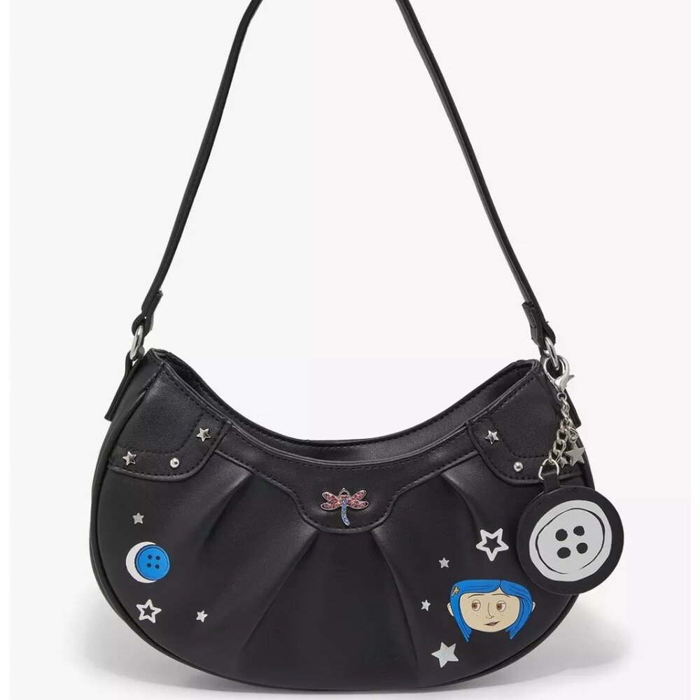 Coraline Shoulder Bag Glow In The Dark Purse Handbag Zipper Closure Black Laika